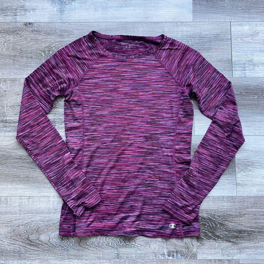 CHAMPION Women's Striped Purple Long Sleeve Tee Base Layer with Thumb Holes